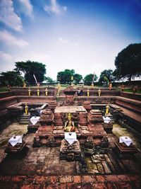 High angle view of temple and building against sky