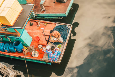 High angle view of man in boat