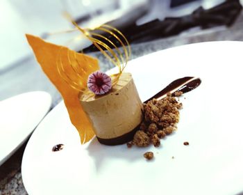 High angle view of chocolate cake on plate