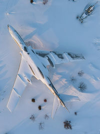 High angle view of airplane wing