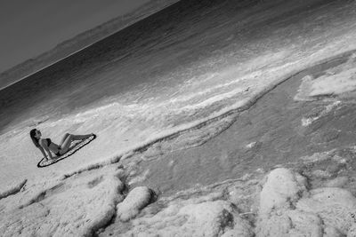High angle view of surf on beach