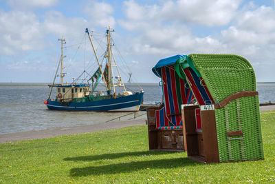 Pellworm with beach chairs, north frisia, germany