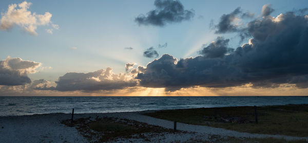Scenic view of sea against sky at sunset