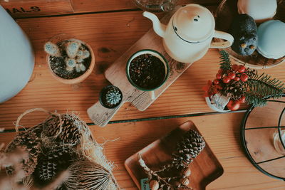 High angle view of food on table