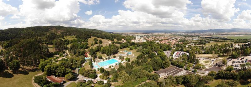 High angle view of townscape against sky