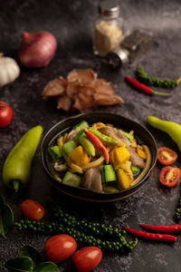 High angle view of vegetables in bowl on table