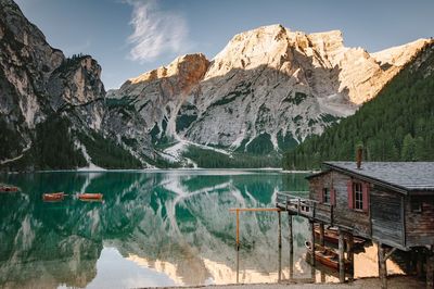 Panoramic view of lake and mountains