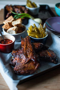 High angle view of food in plate on table