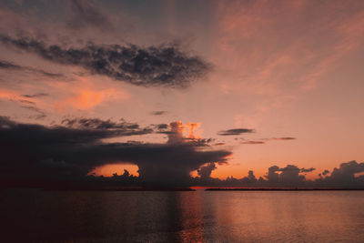 Scenic view of lake against sky during sunset