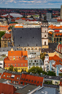 High angle view of buildings in city