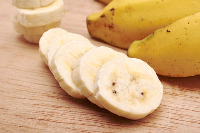 High angle view of bread on cutting board