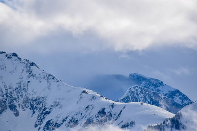 Scenic view of snowcapped mountains against sky
