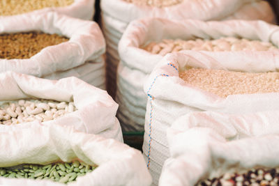 High angle view of spices for sale in market