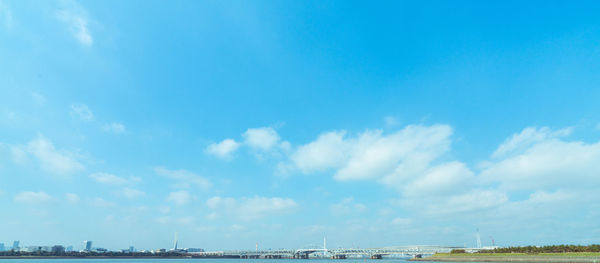 Panoramic view of sea against blue sky