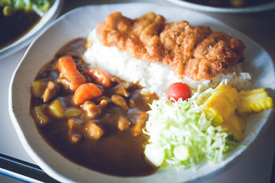 High angle view of breakfast served in bowl