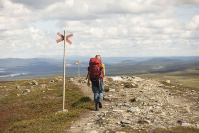 Rear view of hiker