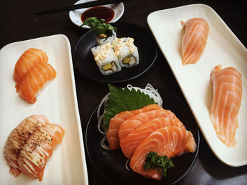 High angle view of sushi in plate