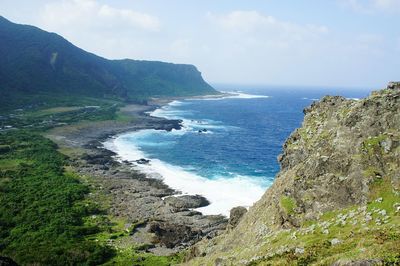 Scenic view of beach and sea against sky