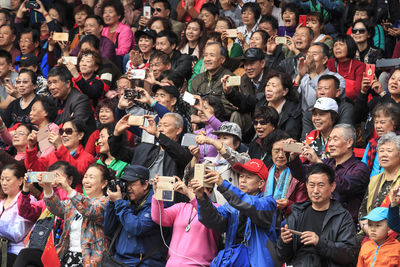 High angle view of people looking outdoors