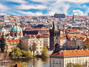 River amidst buildings in city