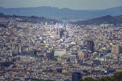 High angle view of city against sky