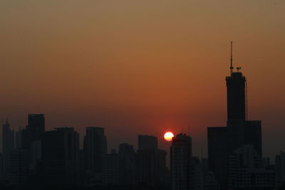 Silhouette of buildings at sunset