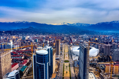 High angle view of buildings in city