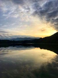 Scenic view of lake against sky during sunset