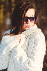 Portrait of woman in snow