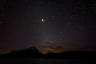 Scenic view of mountains against sky at night