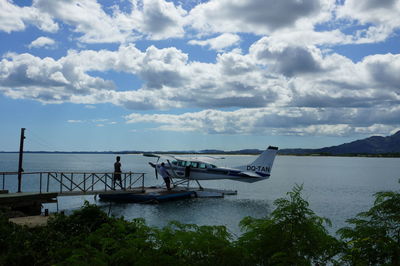 Scenic view of sea against cloudy sky