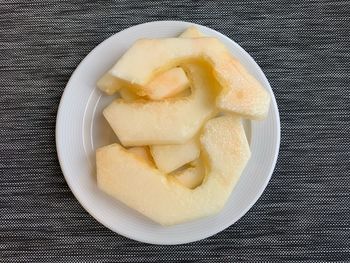 High angle view of ice cream in bowl on table