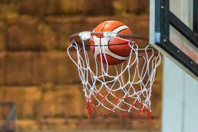 Close-up of basketball hoop