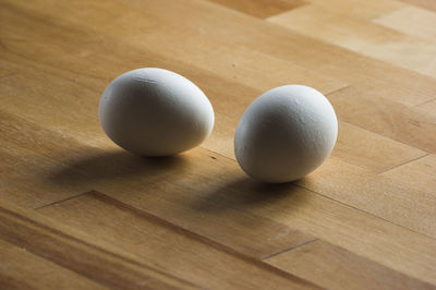 High angle view of eggs on table