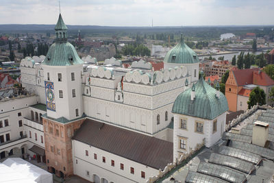 High angle view of town against sky