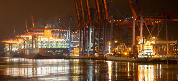 Illuminated harbor at night