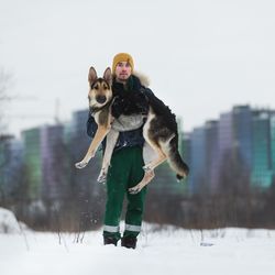 Portrait of dog in snow