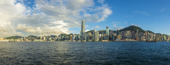 Panorama view of hong kong cityscape at sunset