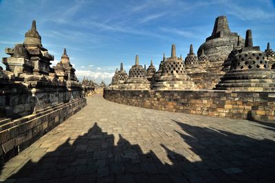 View of temple against building
