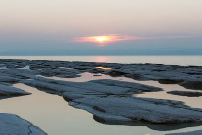 Scenic view of sea against sky at sunset