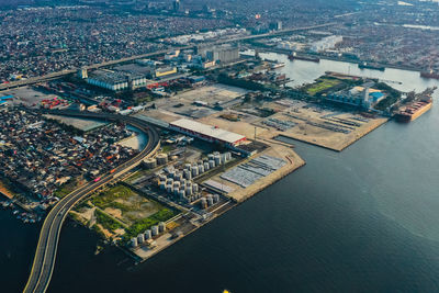 High angle view of buildings in city