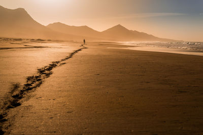 Scenic view of beach against sky during sunset