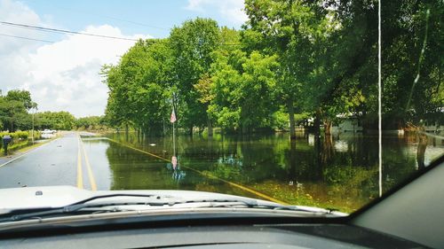 Road seen through car windshield