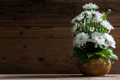 Close-up of flowering plant in pot on table