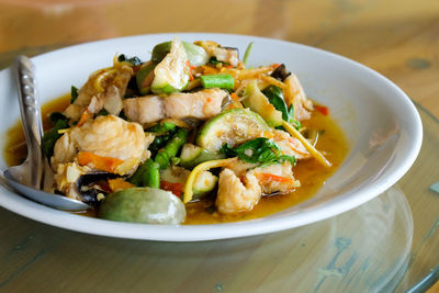 High angle view of meal served in plate