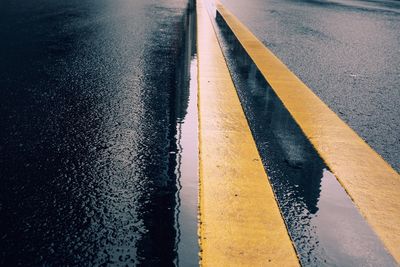 High angle view of wet street during rainy season