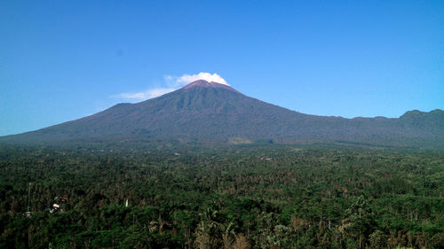 Scenic view of volcanic landscape against blue sky