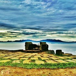 Scenic view of landscape against cloudy sky