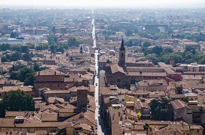 High angle view of buildings in city