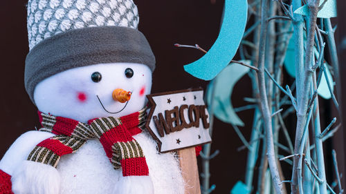 Close-up of stuffed toy on snow